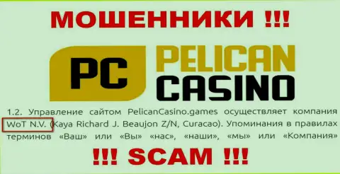 Юр лицо конторы Pelican Casino - это WoT N.V.