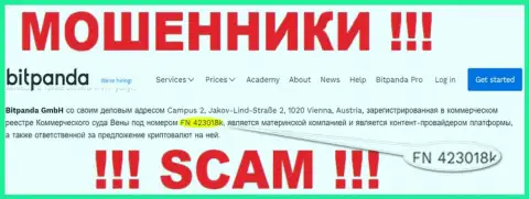 FN 423018k - это номер регистрации мошенников Bitpanda Com, которые НЕ ВОЗВРАЩАЮТ ВКЛАДЫ !!!