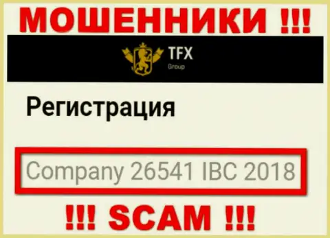 Номер регистрации, который принадлежит противоправно действующей компании ТФХ-Групп Ком - 26541 IBC 2018