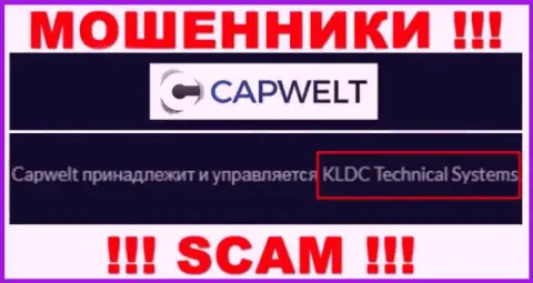 Юридическое лицо компании CapWelt Com это КЛДЦ Техникал Системс, информация позаимствована с официального интернет-сервиса