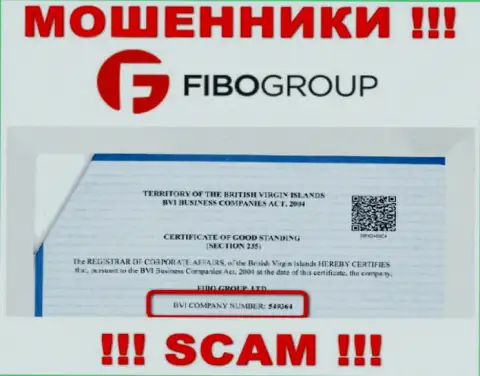 Регистрационный номер противозаконно действующей организации ФибоГрупп - 549364