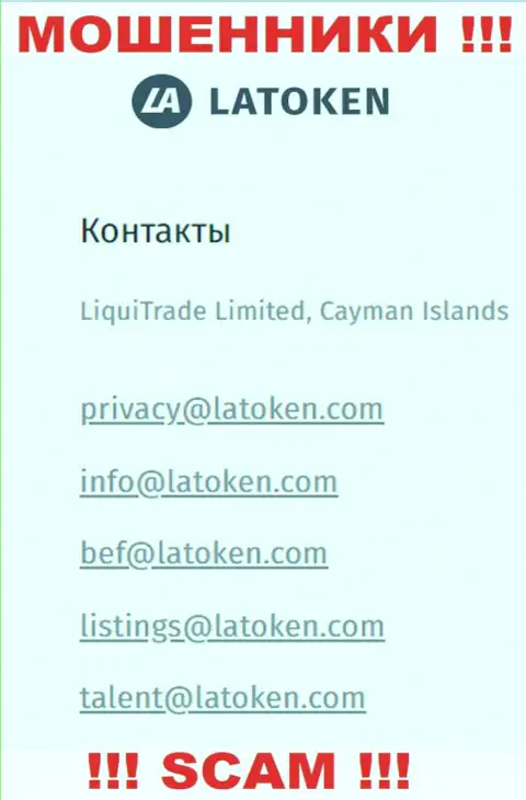 Электронная почта жуликов Latoken Com, предоставленная у них на интернет-ресурсе, не советуем связываться, все равно ограбят