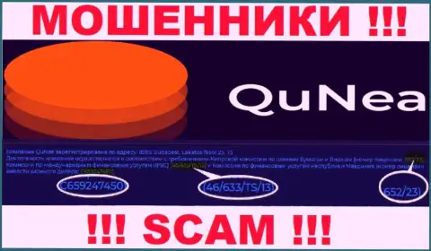 Ворюги QuNea не прячут свою лицензию на осуществление деятельности, опубликовав ее на сайте, но будьте осторожны !!!