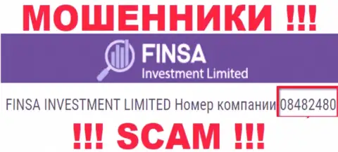 Как представлено на официальном интернет-портале мошенников FinsaInvestment Limited: 08482480 - это их рег. номер
