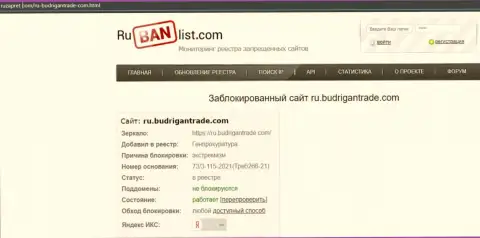 Информационный сервис Будриган Трейд в пределах РФ был заблокирован Генеральной прокуратурой