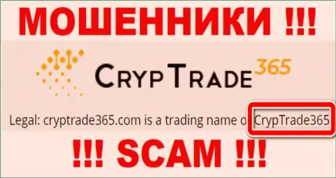 Юридическое лицо CrypTrade365 Com - это КрипТрейд365, такую инфу показали обманщики на своем портале