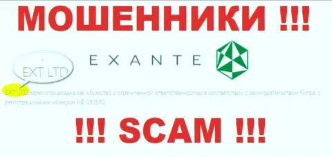 Организацией ЭКСАНТЕ управляет XNT LTD - сведения с официального web-сайта воров
