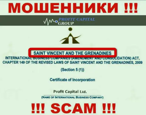 Официальное место регистрации internet разводил ProfitCapital Group - St. Vincent and the Grenadines