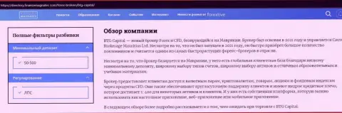 Обзор деятельности дилинговой компании BTGCapital на сайте директери финансмагнат ком