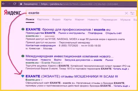 Пользователи Яндекса проинформированы, что Exante Eu - это МОШЕННИКИ !!!