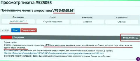 Хостинг-провайдер заявил, что VPS web-сервер, где хостился web-сервис Forex-Brokers.Pro ограничен по скорости