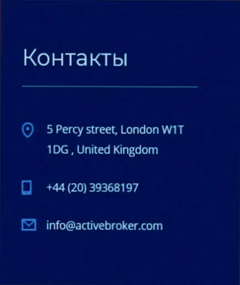 Адрес главного офиса Форекс компании АктивБрокер Ком, предоставленный на официальном web-портале этого Форекс дилера