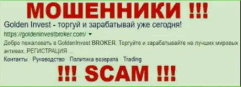 Golden Invest Broker - это МОШЕННИКИ !!! SCAM !!!