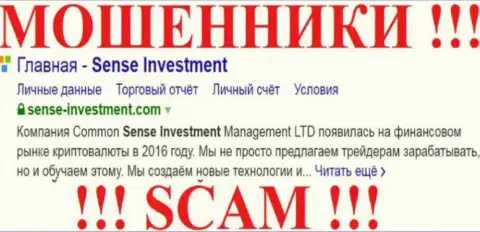 Sense Investment - это ВОРЫ !!! SCAM !!!